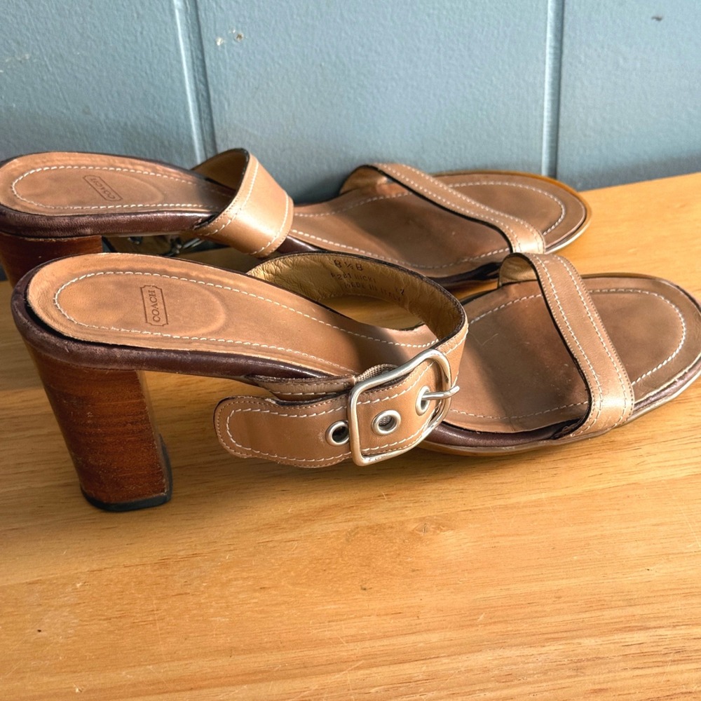 Vintage Coach Leatherware Nicki Nikki Block Heel Sandals Made in Italy Size 8.5B - Picture 3 of 8